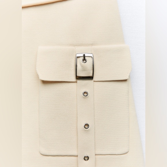 NWT. Zara Cream Viscose Blend Knit High-Waisted Skirt with Buckles. Size XS. - Picture 7 of 10